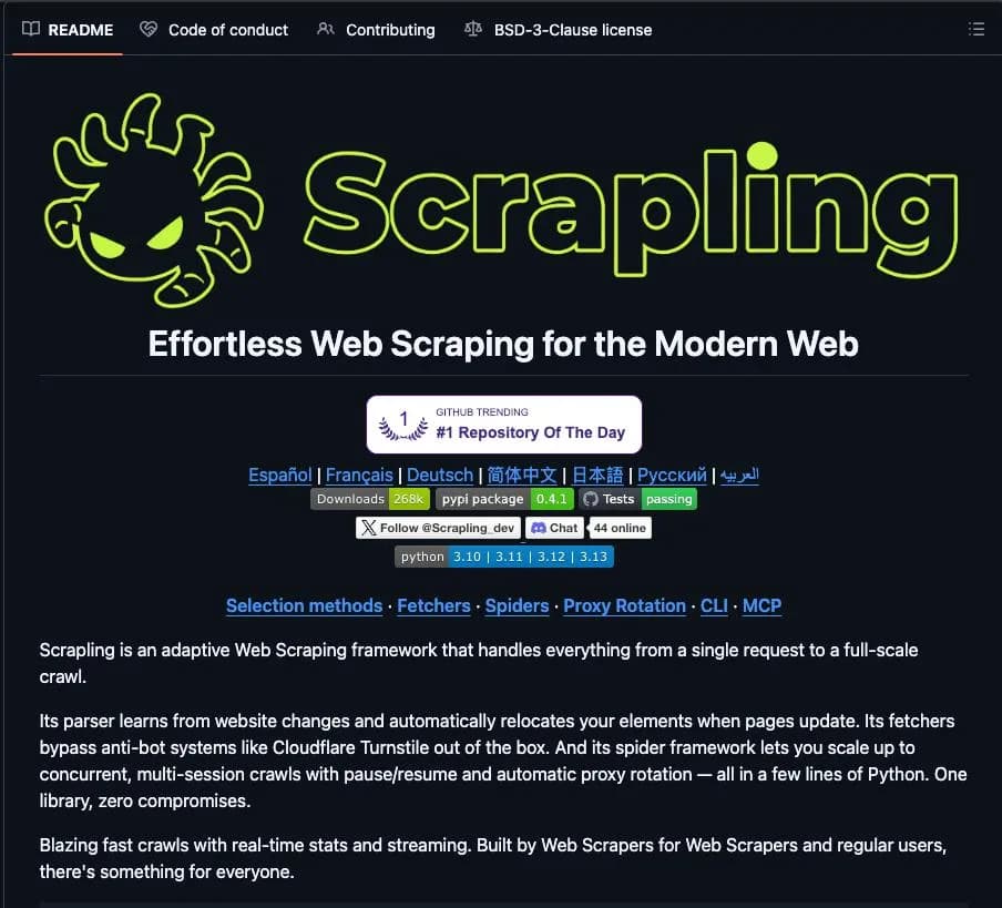 Scrapling: Scraper Python Bypass Cloudflare Ngay Mặc Định, Nhanh Hơn BeautifulSoup 774 Lần
