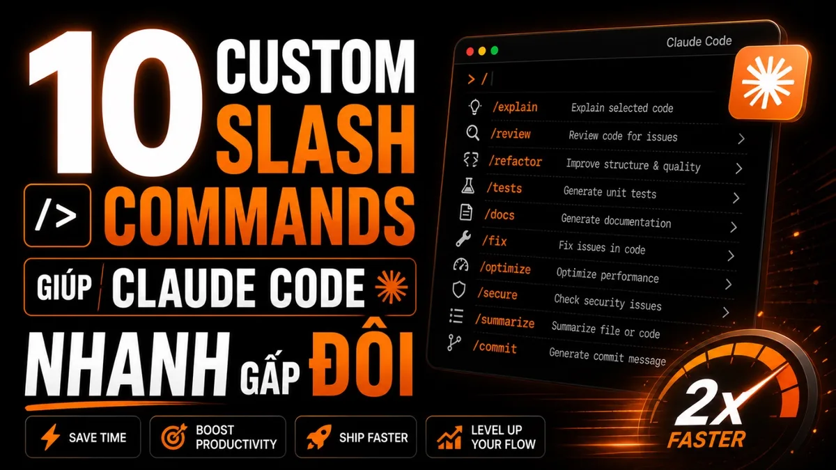 10 Custom Slash Commands giúp Claude Code của bạn nhanh gấp đôi