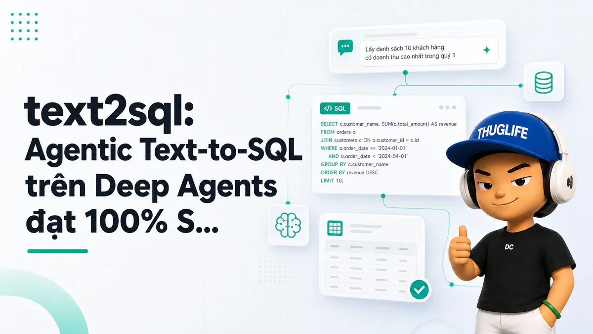 text2sql: Agentic Text-to-SQL trên Deep Agents đạt 100% Spider, không cần RAG